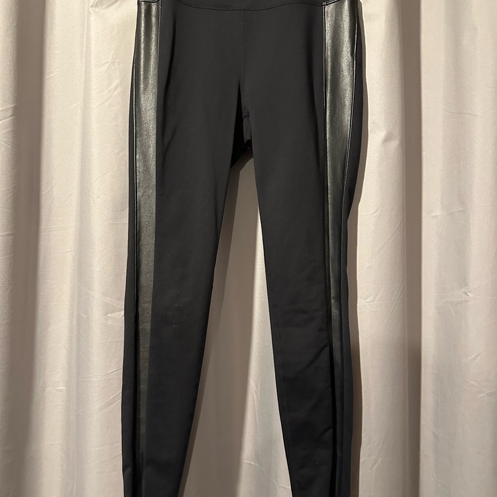 Athleta Black Leggings with Leather Accents
